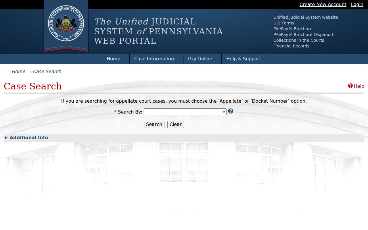 Scranton residents directory Pennsylvania UJS Case Search form