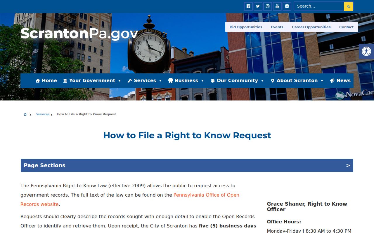 Scranton residents directory Right-to-Know request instructions