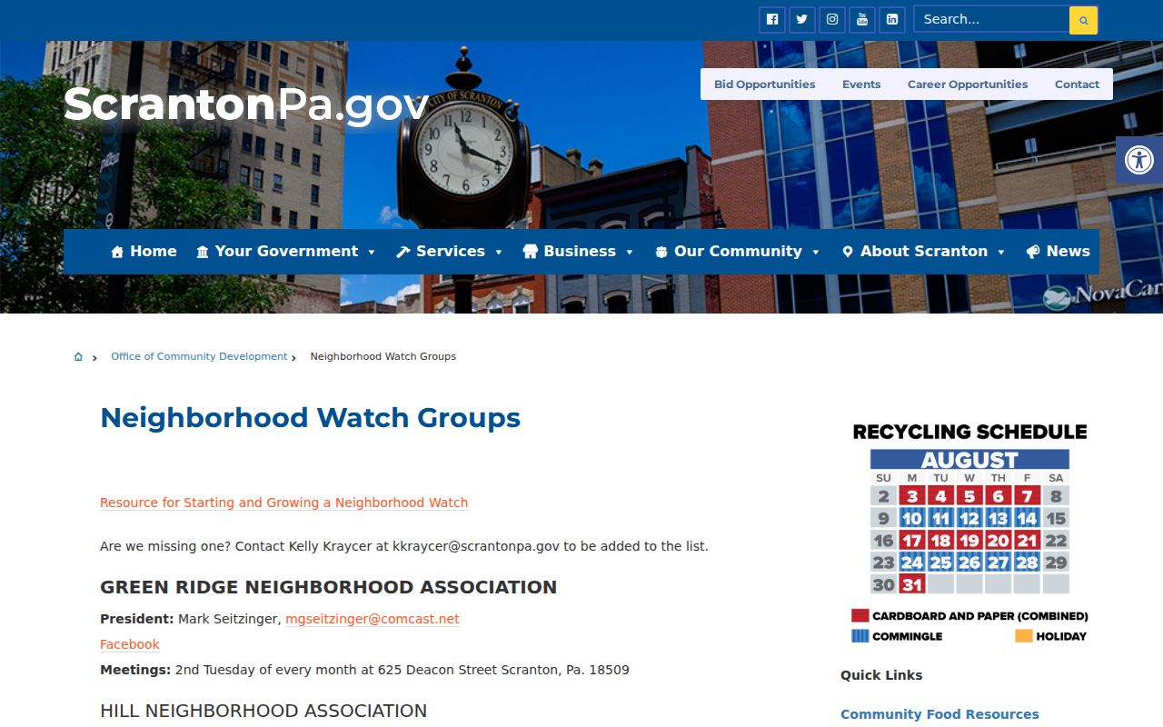 Scranton neighbors community contacts on the City neighborhood watch groups page