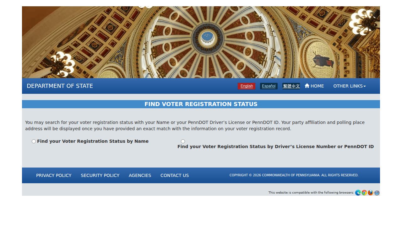 Scranton resident lookup view of Pennsylvania voter registration status service