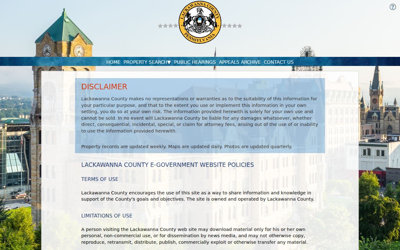 Scranton ZIP code directory view of Lackawanna Assessment Basic Search
